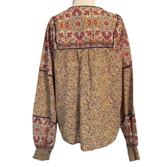 Evereve Eva Mixed Floral Boho Top Womens Large Paisley Cottagecore Blouse - Picture 7 of 12